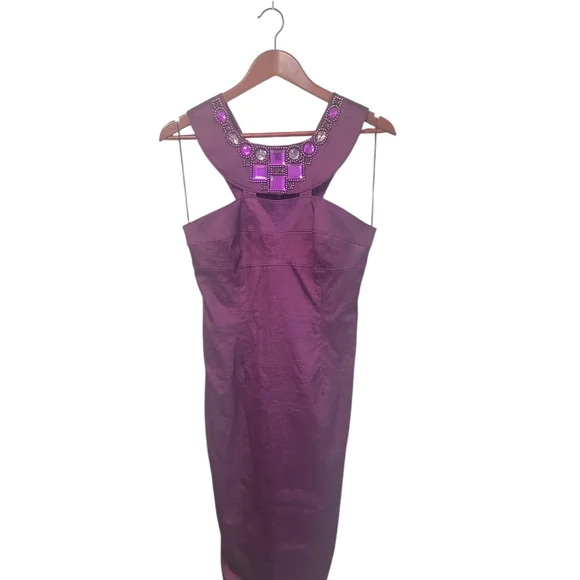 Adriana Papell NWT Midnight Purple Beaded Feminine Formal Evening Dress Size 8 - Picture 10 of 14